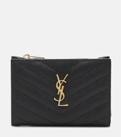 Кожаный кошелек на молнии с монограммой Saint Laurent, черный 2108796