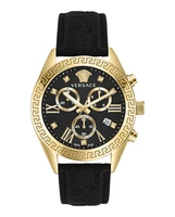 Часы Greca Chrono из кожи Versace, цвет black/ip yellow gold/black 23580846