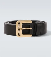 Кожаный ремень с логотипом Miu Miu, черный 25627176