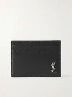 Кожаный картхолдер с аппликацией логотипа SAINT LAURENT, черный 2091457