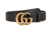 Кожаный ремень с латунной пряжкой Gucci Double G, античная латунная пряжка, ширина 1, черный 4510940