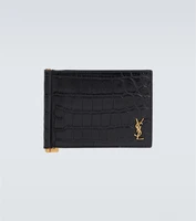 Кошелек из кожи под крокодила с зажимом для денег Saint Laurent, черный 2107952