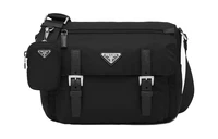 PRADA Переработанный нейлон с кожаной отделкой унисекс мессенджер трансформирующийся в плечевую сумку через плечо черный 28008563