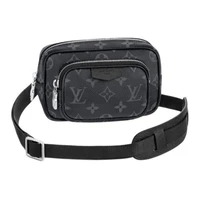 LOUIS VUITTON Кожаная холщовая сумка через плечо малая мужская черная 27972646