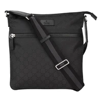 Сумка men's logo leather logo stripe webbing shoulder strap nylon shoulder messenger bag black Gucci, черный 21158875
