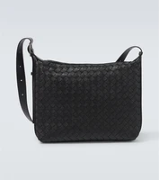 Путешественник Маленькая кожаная сумка через плечо Intreccio Bottega Veneta, Black-Silver 25641267
