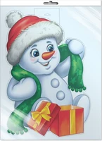 *Ф-16580 ПЛАКАТ ВЫРУБНОЙ А3 В ПАКЕТЕ. Снеговик с шарфом (двухсторонний, ВД-лак, в индивидуальной упаковке, с европодвесом и клеевым клапаном) 200818427