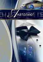 ЦИ-6715 Открытка среднего формата Анатолию! Мужская. Текст (конгревное тиснение,серебряная фольга) 924362403