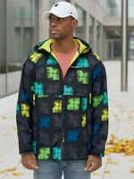 Ветровка спортивная мужская с капюшоном softshell желтого цвета 9563J 312073557