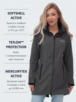 Парка спортивная женская с капюшоном softshell темно-серого цвета 9568TC 245700479