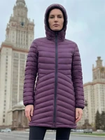 Куртка женская удлинённая стёганая с капюшоном и графеновой подкладкой темно-фиолетового цвета 9628_1TF 828346456
