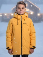 Парка зимняя подростковая для мальчика с капюшоном желтого цвета 9533J 1365173817