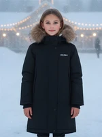 Парка зимняя подростковая для девочки с капюшоном и мехом черного цвета 9536Ch 1772483355