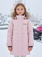 Парка зимняя подростковая для девочки с капюшоном и мехом розового цвета 9534R 504854679