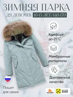 Куртка парка зимняя подростковая для девочки с капюшоном и мехом бирюзового цвета 9446Br 1483778169