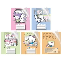 76555 Тетрадь Hello Kitty and Friends в дополнительной ПВХ обложке, формат А5, на скрепке, 18 листов, линейка с полями, внутренний блок офсет 65 г/м2, 92% белизна, 4 дизайна в спайке, 20 шт. в спайке 384621696