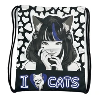 73978 Мешок для обуви Аниме I love cats, 1 отделение, размер 370*470 мм, петля для подвеса, полиэстер, 210 ден 174778758