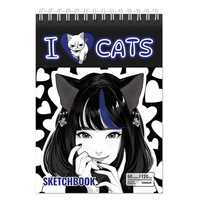 74015 Скетчбук Аниме I love cats, формат А5, 60 листов, переплет гребень, расположение верхнее, офсет 120 г/м2, 100% белизны, обложка мелованный картон, размер 201х147 803548291