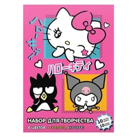 78674 Картон + Бумага Hello Kitty&amp;friends, картон мелованный односторонний 10 листов, 10 цветов (8 цветов +золото+серебро) + бумага мелованная односторонняя 10 цветов (8 цветов +золото+серебро) – размер 205*294, в папке 758344027