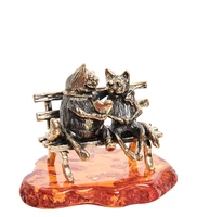 AM-1055 Фигурка «Коты Пара с сердцем» (латунь, янтарь) 675253647