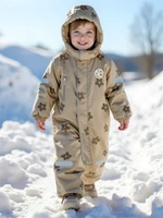 Комбинезон детский зимний Amarobaby Adventure, бежевый, цветы AB-OD25-6202AD/03-86