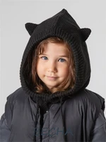 Шапка капор с ушками кошки детская Amarobaby Pure Love Kitty вязаная, черный AB-OD24-PLK16/09-50