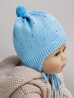 Шапка детская вязаная Amarobaby Pure Love Cutie, голубой, демисезонная, с подкладом AB-OD21-PLС16/19-38