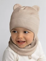 Шапка детская вязаная Amarobaby Pure Love BEAR, песочный, демисезонная, с подкладом AB-OD21-PLB16/03-38