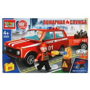 Конструктор ПОЖАРНАЯ LADA 4x4 С ПРИЦЕПОМ, 86 дет. (легко собрать) Город мастеров 35005-KK