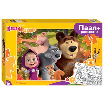 Мозаика "puzzle" maxi 24 + раскраска "Маша и Медведь" (Анимаккорд) # 66003