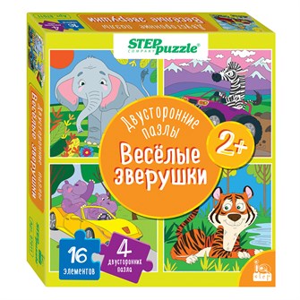 Мозаика "puzzle" 16 "Веселые зверушки. Двусторонние пазлы" (IQ step) # 87011