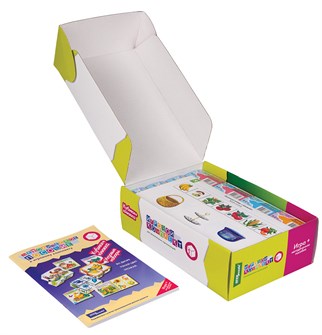 Игровой комплект №4 "Кубики + книжка": "Во дворе", "Узнай цвет", "Урожай", "Друзья" # 40104