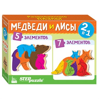 Мозаика "puzzle" 2в1 из дерева "Медведи и лисы" (IQ step) # 69003