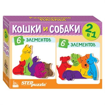 Мозаика "puzzle" 2в1 из дерева "Кошки и собаки" (IQ step) # 69001