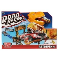 Игрушка пластик ROAD RACING автотрек с динозавром. 1 машинка, кор. Технопарк RR-TRK-157-R
