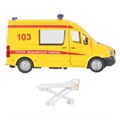 Машина металл MERCEDES-BENZ SPRINTER РЕАНИМАЦИЯ 14 см, двери, тележка, кор. Технопарк SPRINTERVAN-14AMB-YE (64)