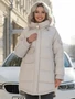 Куртка зимняя женская с капюшоном модная бежевого цвета 7341B 1487048039
